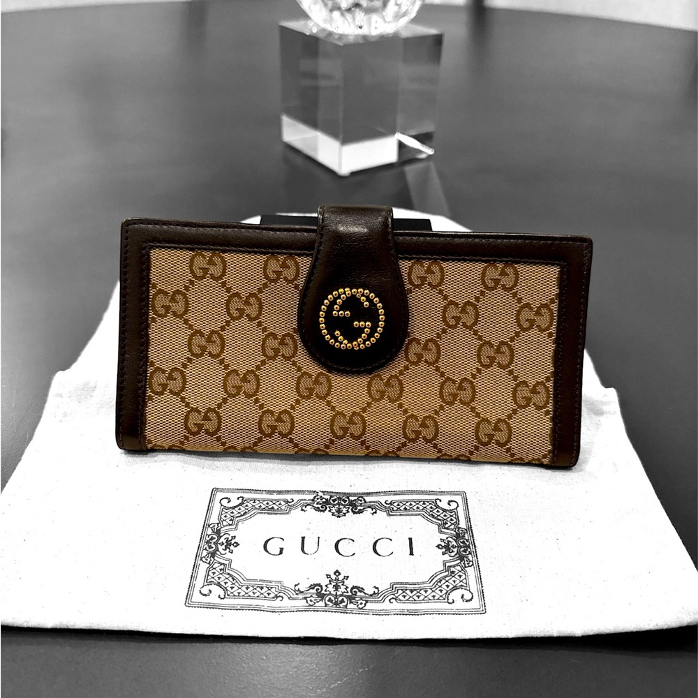GUCCI 
Monogram Scarlett Continental Wallet 
Dark Brown EUC